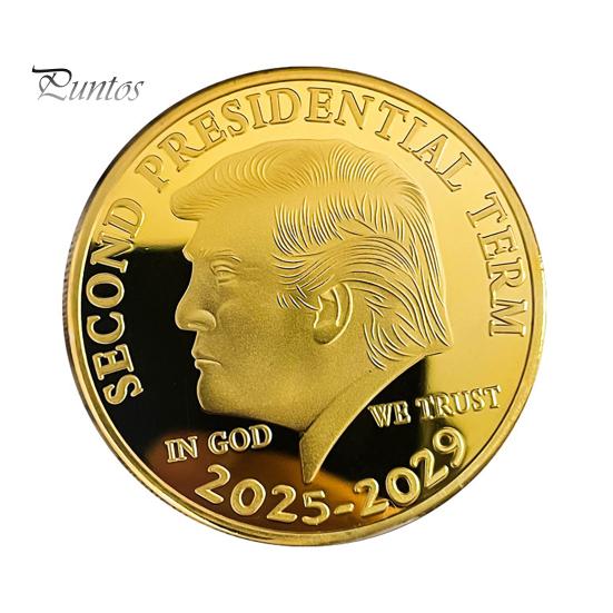 

Сувенирная монета Трампа Второй президентский срок 2025-2029 гг. Коллекционная металлическая сувенирная монета с изображением Трампа Подарок для сторонников MAGA KAG золотистый