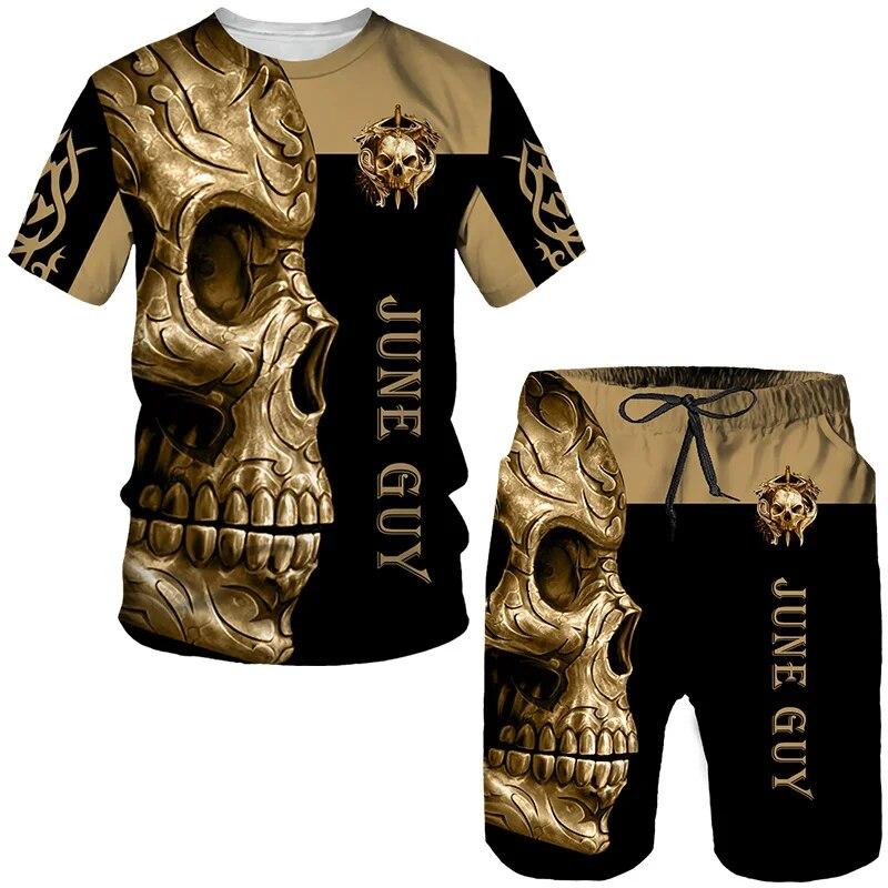 

Летние мужские футболки/шорты/комплекты с индивидуальным черепом и 3D принтом, винтажный готический панк-наряд, повседневная мужская уличная одежда в стиле хип-хоп, костюм 5XL