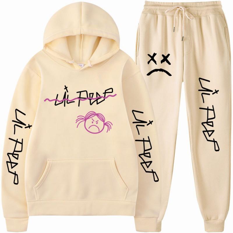 Mens Streetwear Hooded Sweatshirt Pants Set Casual Outfit Trendy Urban Style