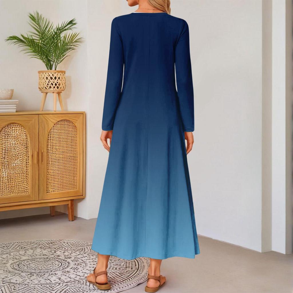women gradient Print long-sleeved comfortable loose dress Elegant dress