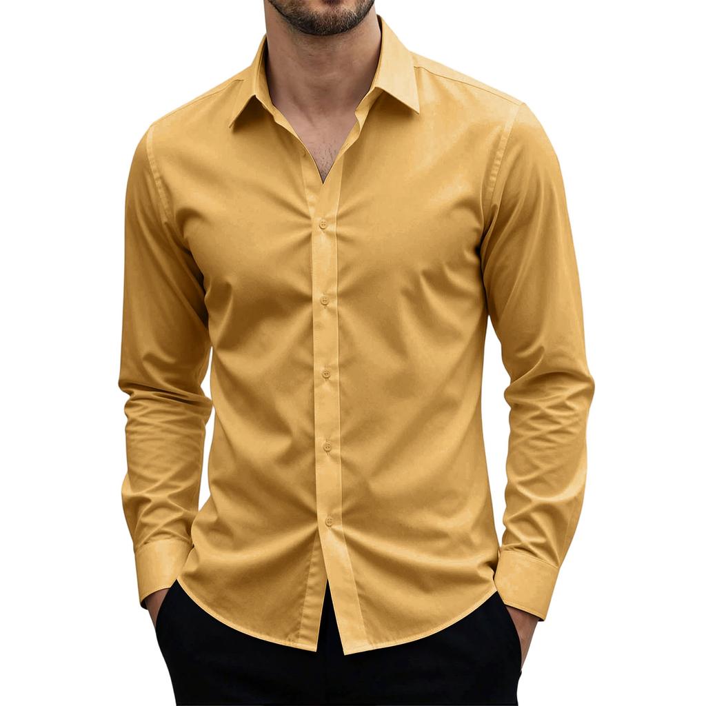 Men Long Sleeve Stretch Shirt Anti Static Breathable Wrinkle Resistant Fade Resistant Button Down Solid Business Formal Dress Shirt