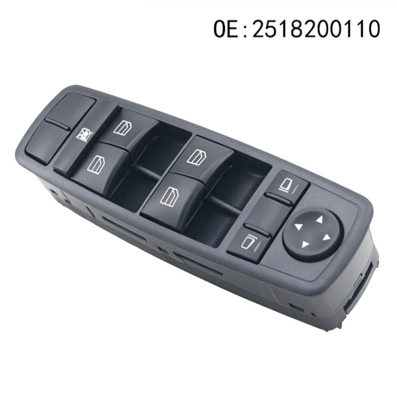 Car Interior Window Lift Panel 2518200110 for Routine Repair, Black Door Control Piece with Four Lift Buttons, Mirror Adjust Pad and Lock Key Layout