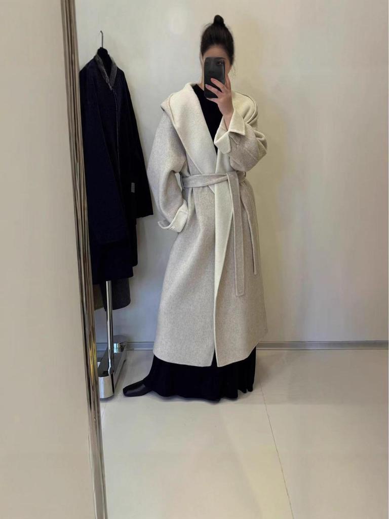 Extra langer Kapuzenmantel aus Wolle-Kaschmir für große Frauen - 2025 Herbst/Winter Koreanischer Stil