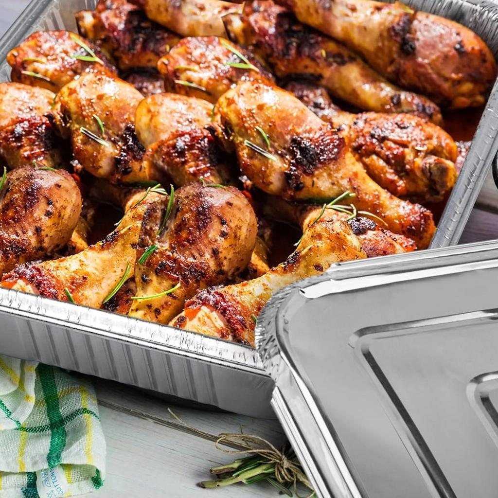 30 Thickened Tin Paper Boxes With Lids, Large Capacity Aluminum Foil Lunch Boxes, Disposable Tin Trays