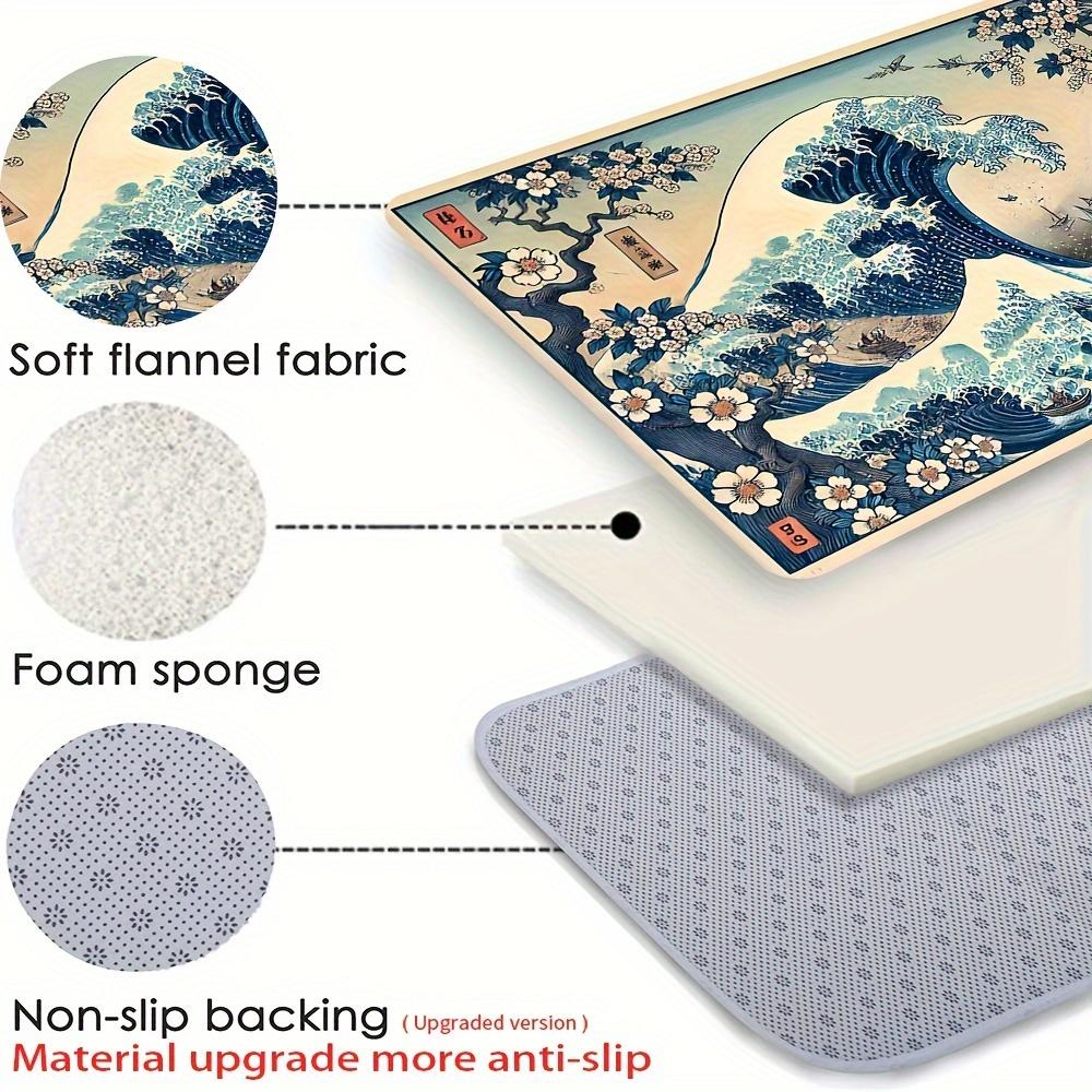 Retro Japanese Ukiyo-e Wave Design, Non-Slip And Dirt-Resistant Rug, For Kitchen, Entrance, Living Room Carpet Home Decor