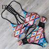 Low Waisted Bikini Women Set Sexy Swimsuit Waist Hollow Side Colorful Printed Bottoms Swimwear Adjustable Halter Top Lace-Up Front Beachwear