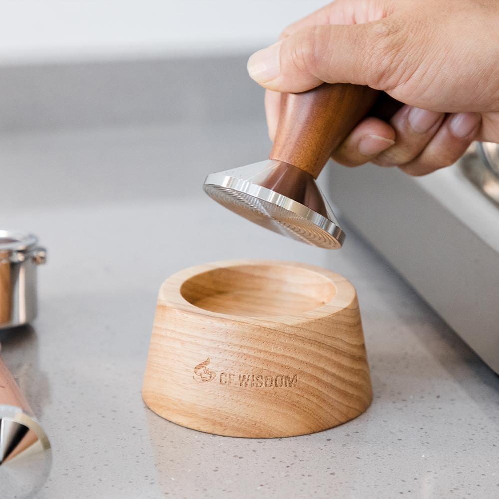 CF WISDOM Coffee Tamper or Wooden Tamper Base Set 51mm 53mm 58mm Stainless Steel Espresso Press or Wood Stand for Barista Home