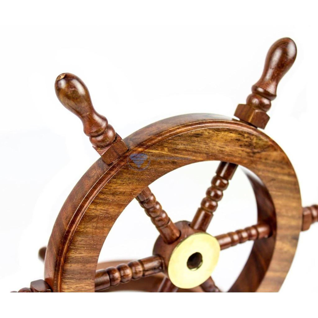 Wooden Ship Wheel Pirate's Wall Decor Ocean & Beach Nursery Decorative 6 Inches (Brown)