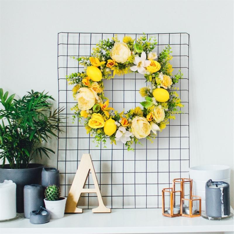 Yellow Flower Wreath with Lemon Artificial Summer Wreath for Front Door Farmhouse Wedding Garden Outdoor Decorations