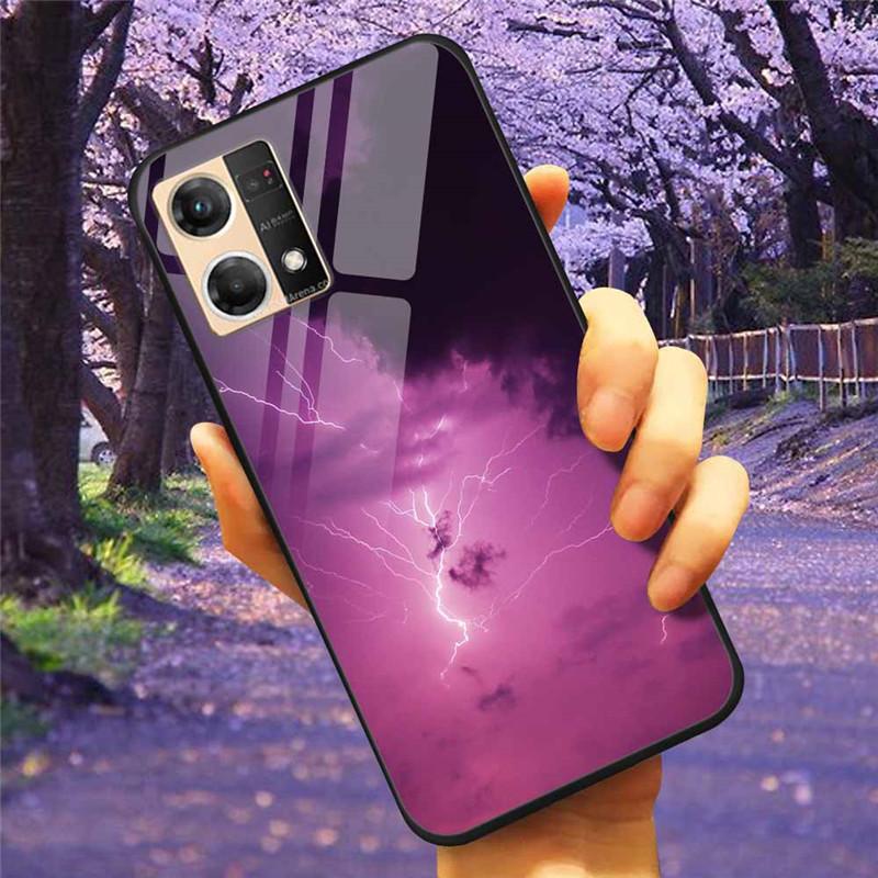 For Oppo Reno7 4G Case Fashion Tempered Glass Moon Star Bumper Cases for Oppo Reno 7 4G Phone Cases CPH2363 Luxury Funda Capa