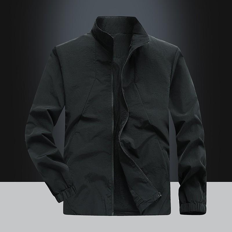 Mens Casual Jacket Stand Collar Zip Up Solid Color Loose Fit Trendy Outerwear