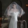 V853 European & American Satin Edge Double Layer Bridal Veil: Super Fairy White, Puffy Wedding, Travel Photoshoot Headwear