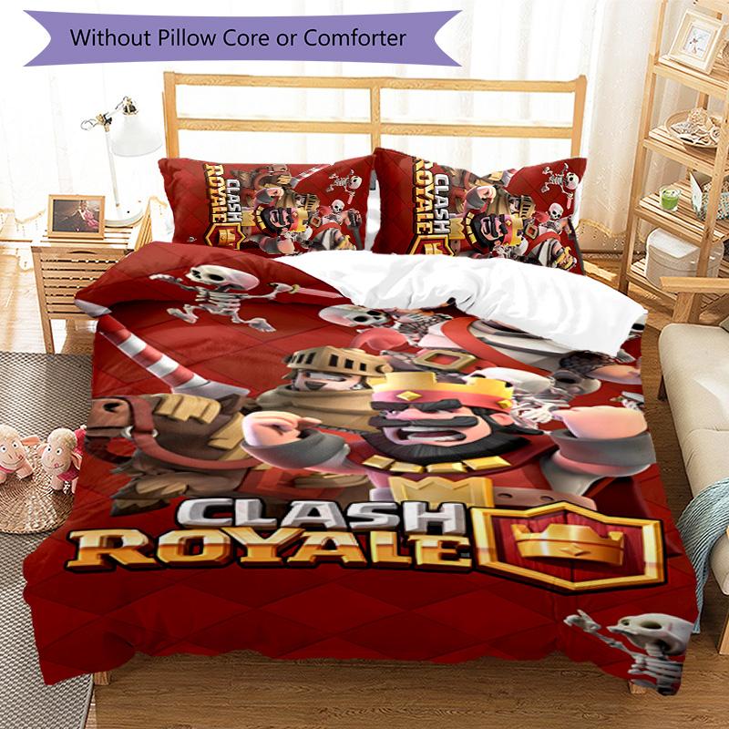 3pcs Clash Royale pattern bedding set duvet cover set includes duvet cover &pillowcases, perfect all season bedroom decoration & gift