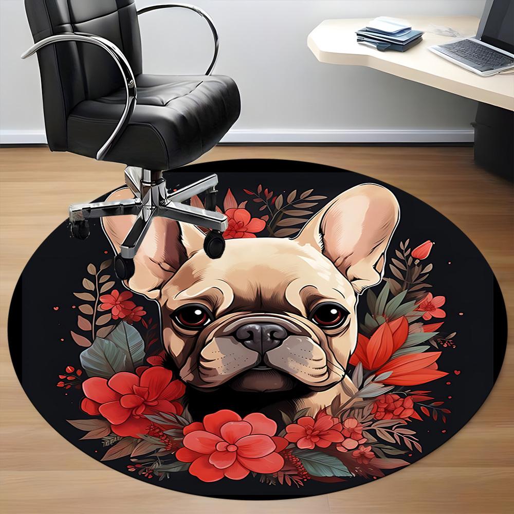 1pc French Bulldog Chair Carpet for Office, Round Non Slip Durable Large Size Office Carpet, Suitable for Office
