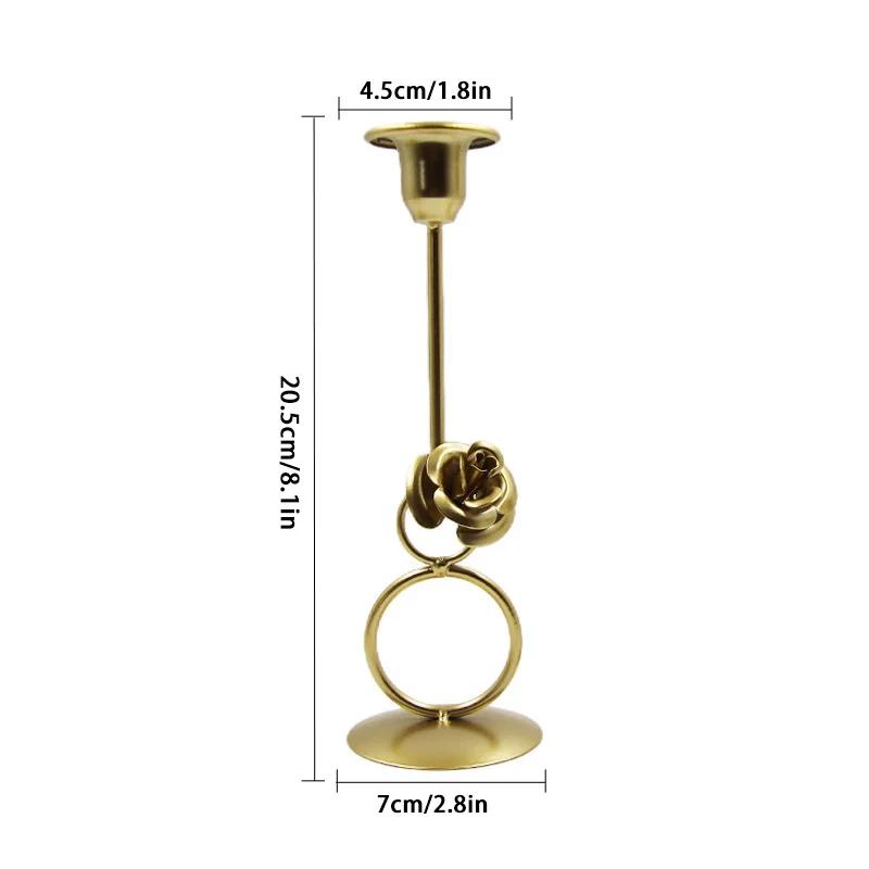 Nordic Rose Candlestick Metal Iron Crafts Wedding Candelabrum Flowers Ring Wax Candle Stand Dining Table Center Piece Decoration