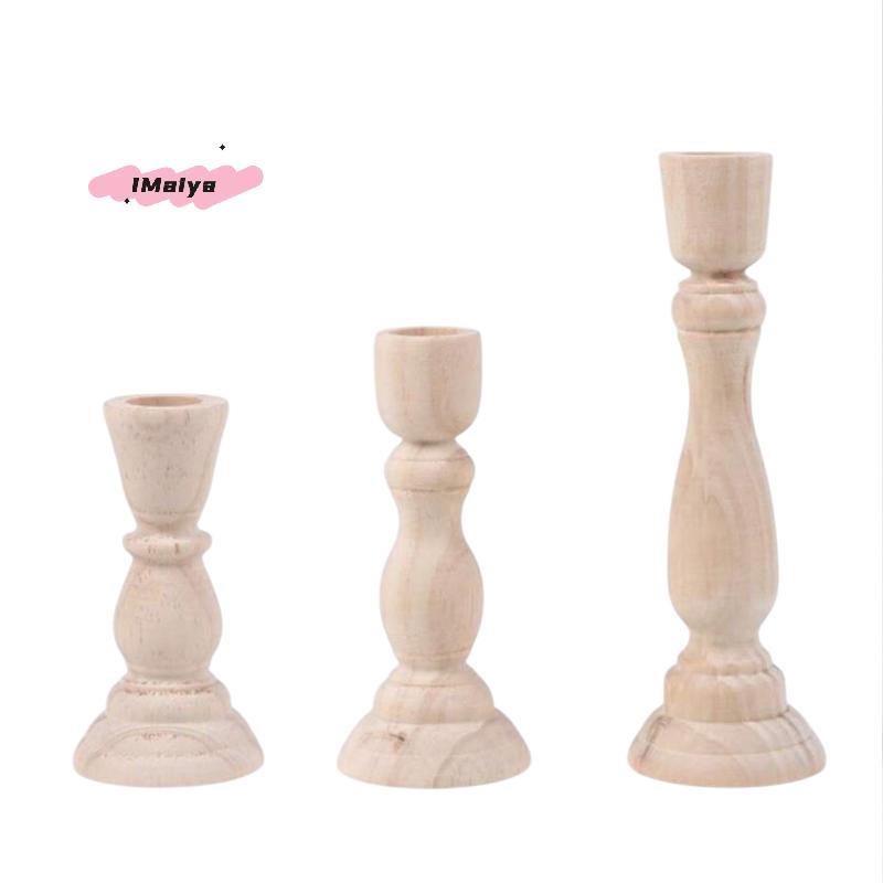 M-Wooden Candlesticks Unfinished Wood Candle Holder Pillar Taper Candle Stands For Wedding Party Birthday Home Table Decoration