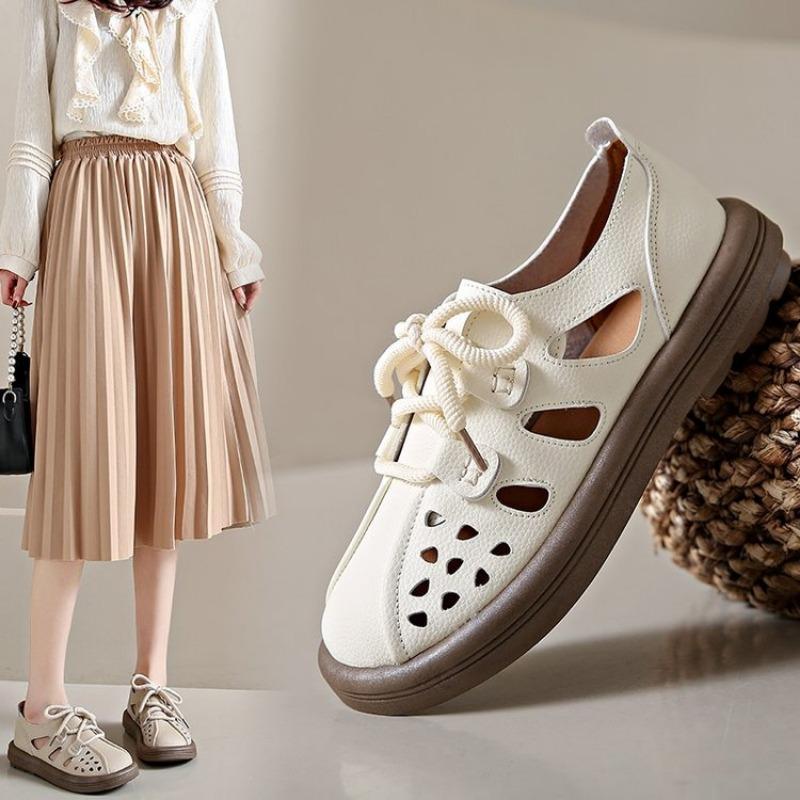Fashion Women Sandals Summer Shoes Women Genuine Leather Covered Toe Soft Casual Walking Platform Sandals Desiger Shoes Sandalias Mujer