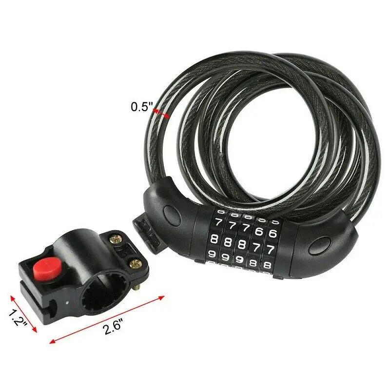 Bike Lock 5 Digit Code Combination Bicycle Security Lock Steel Cable Spiral Bike Cycling Bicycle Lock 120cm Chain Padlock 12mm