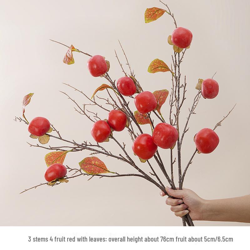 7-Head Persimmon Branch Ikebana Ornament: Artificial Ruyi Persimmon for Living Room or Dried Flower Display