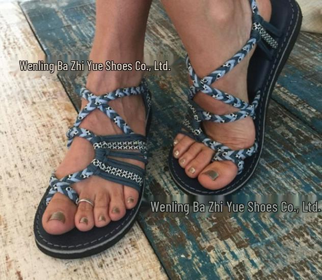 Women's Plus Size Color Block Knot Flat Sandals - 2025 New European & American Beach Toe Loop Style