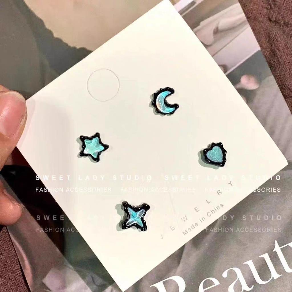 6-Piece Set Of Stud Earrings, Mango Chain Design Ear Buckle Earrings, Temperament Versatile Planet Zircon Earrings.