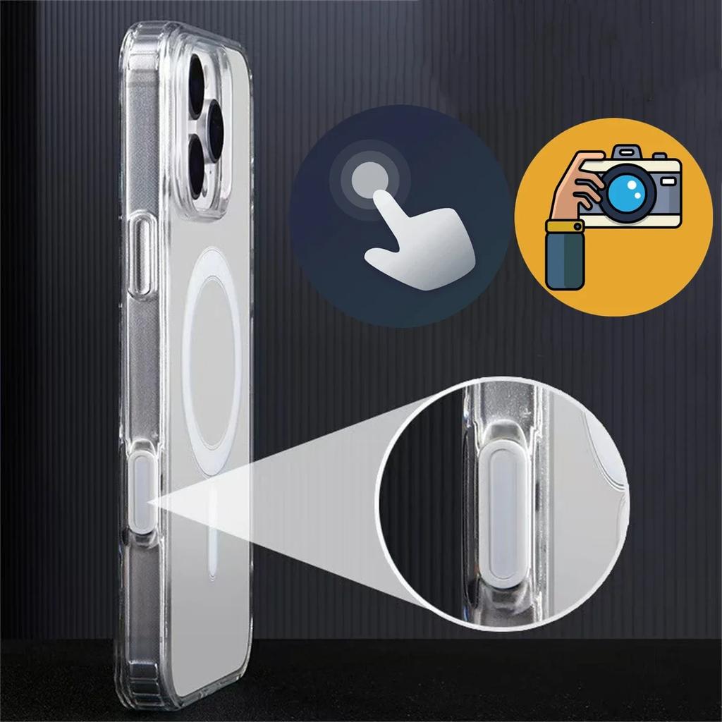 Luxury Clear Magnetic Phone Case  For iPhone  Air 16 Plus 17 Pro Max Camera AI Touch Button MagSafe  Wireless Charging Cover