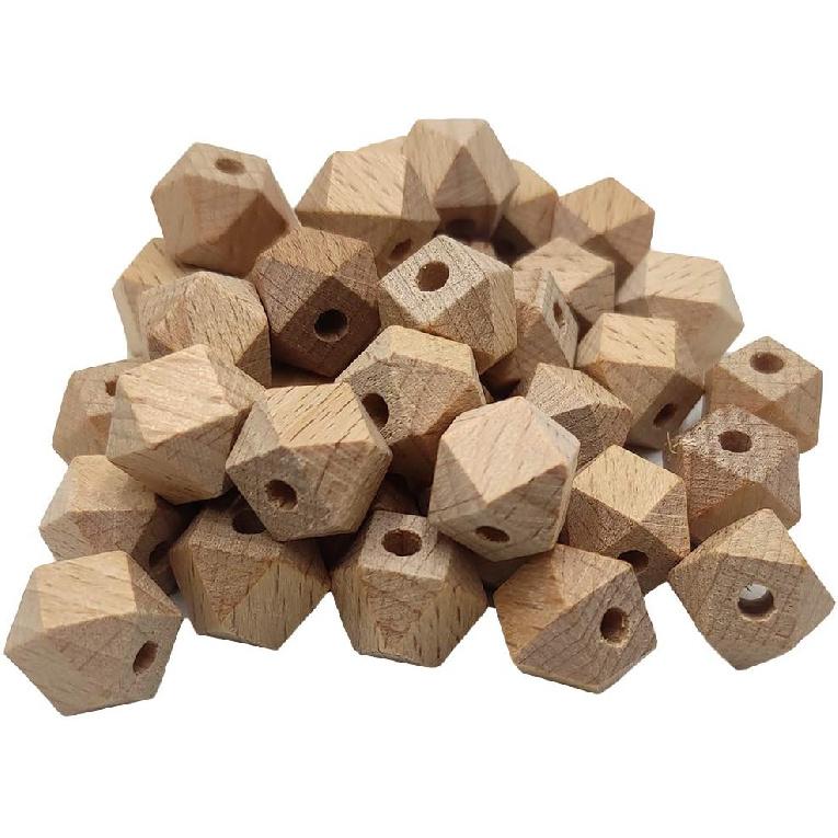 50pcs 14mm Natural Beech Unfinished Wood Spacer Hexagons Beads for DIY Crafts Home Decoration Jewelry Necklace Bracelet Making