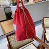 Puppy Embroidery Drawstring Shoulder Bag Bow Spotted Women's Handbag Casual Canvas Tote Bag  Beach