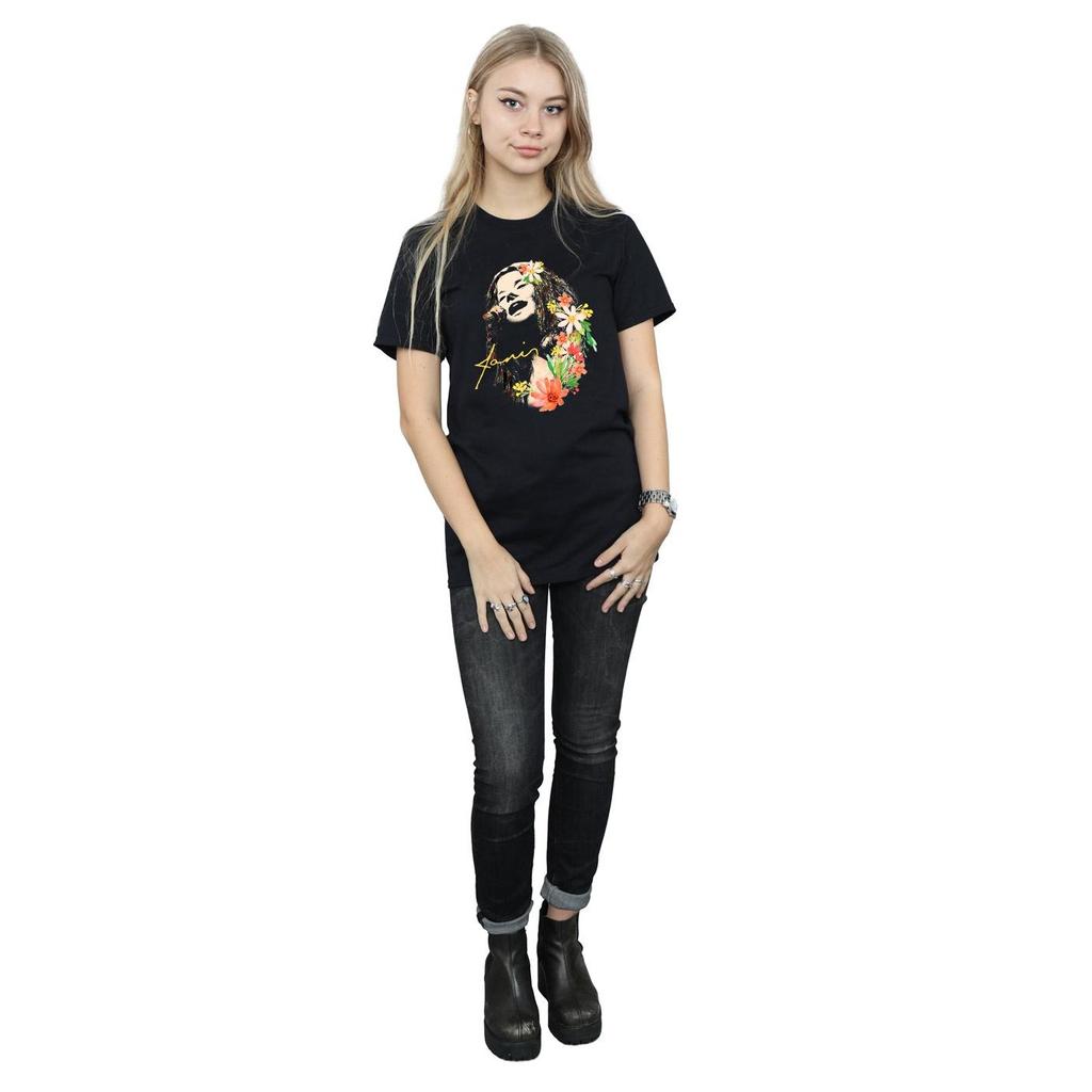 Janis Joplin Womens/Ladies Floral Pattern Cotton Boyfriend T-Shirt