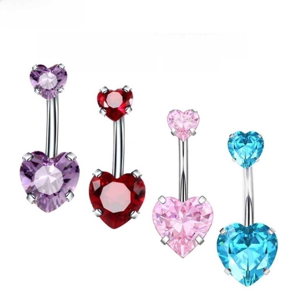 Internal Thread Belly Piercing Heart Navel Rings Shiny Body Jewelry  Girl