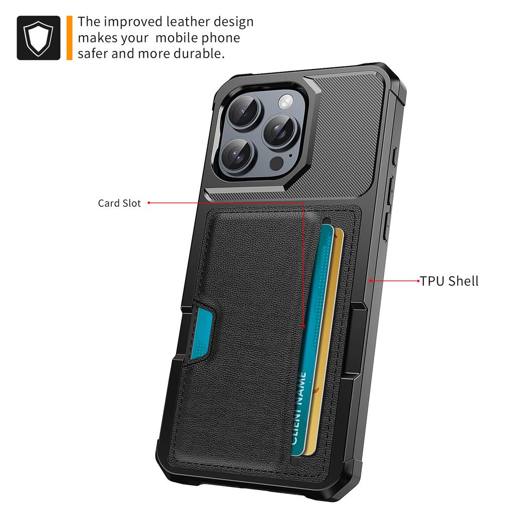 For iPhone 16 Pro Max Case Card Slot Leather+TPU Defender Phone Cover