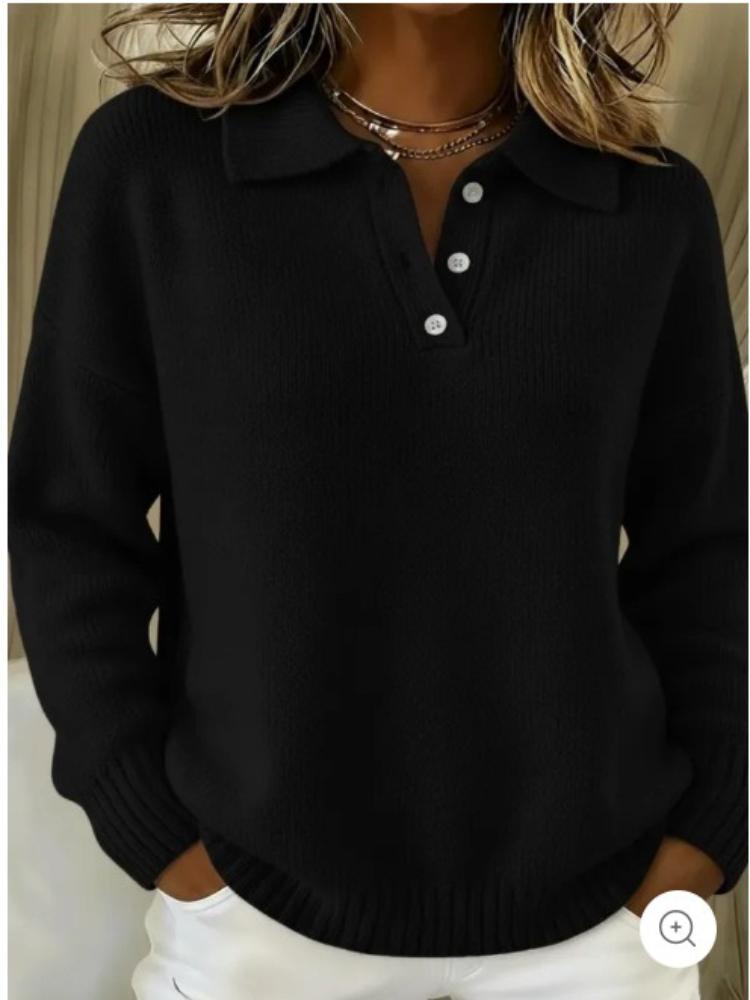 Red Polo Collar Long Sleeve Knit Sweater