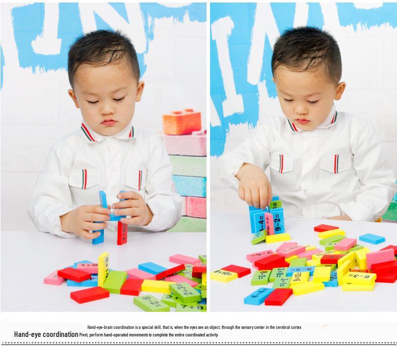 Children's Wooden Educational Marble & Dominoes Set with Number Calculation & Building Blocks