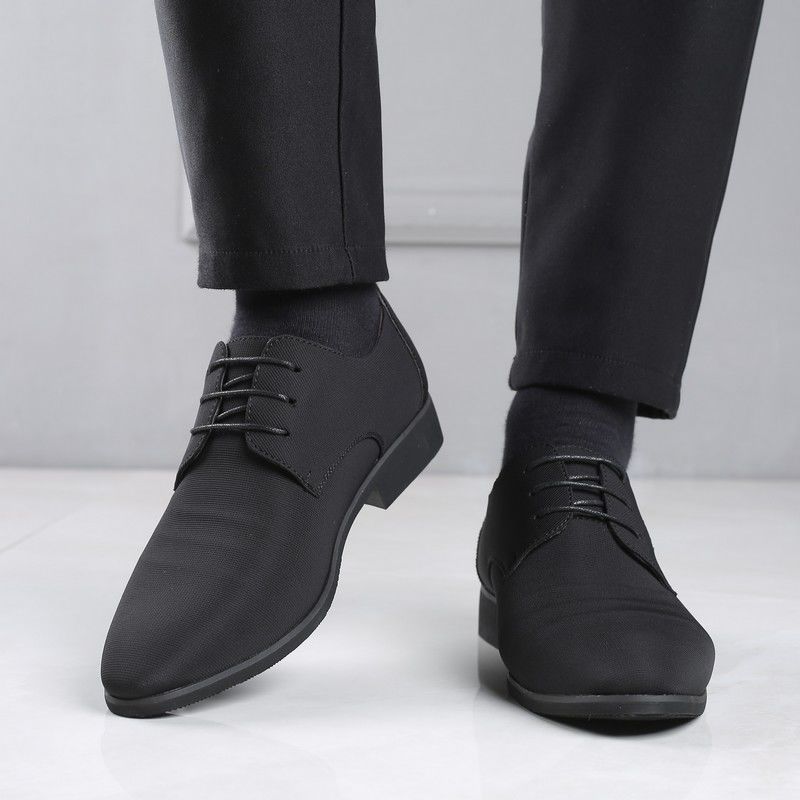 Größe 43 Herrenschuhe Jugend Mesh-Stoff Lederschuhe Britische Koreanische Version Businesskleid Herren Freizeitschuhe Schwarz Einzelne Schuhe