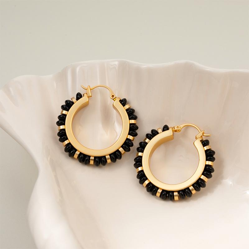 Bohemian Colorful Natural Stone Beaded Earrings - European & American Retro Style, High-End Light Luxury