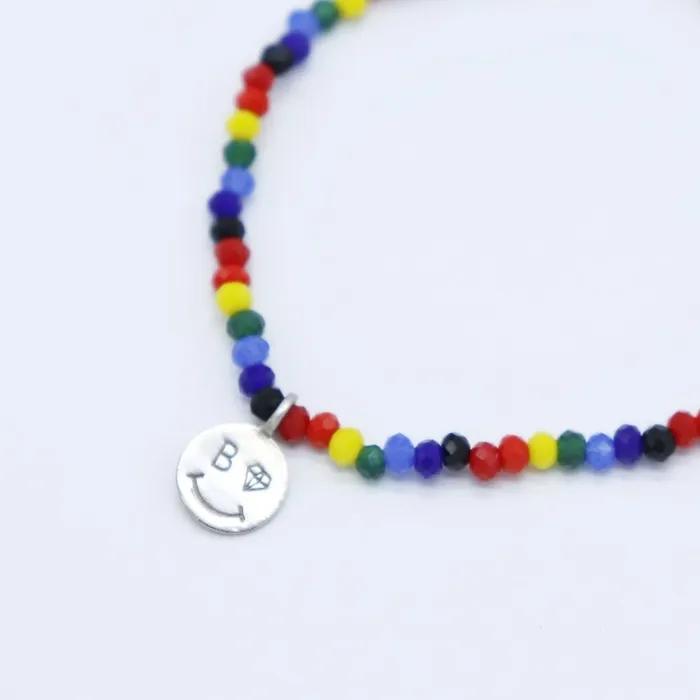 Rainbow Crystal Beads Bracelet Rainbow Silver Smile Bead Bracelet