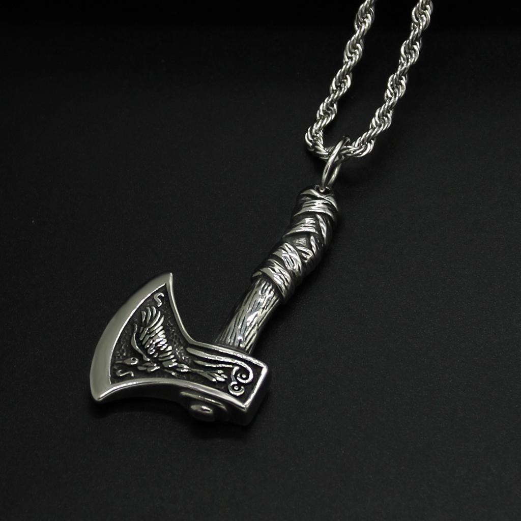 Pendant Fashion Men's Retro Double Sided Ax Odin Legend Chain Necklace