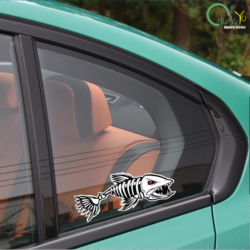 Three Ratels Digital Skeleton Fish Vinyl Car Sticker Decals For Car Boat Fishing Graphics Bone Fighting Angry Fish Sticker