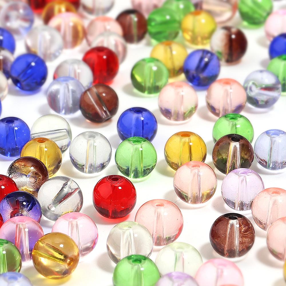 50pcs 8mm Glass Round Beads Colorful Transparent Loose Spacer Beads For Jewelry Making DIY Crafts Bracelets Necklace Accessories