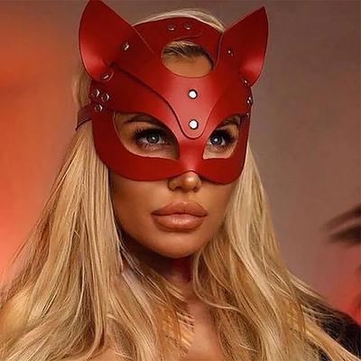 Sexy Women Mask Half Eyes Fox Cosplay Face Cat Faux Leather Mask Halloween Party Women Leather Fun Cat Mask Black Adult Toys