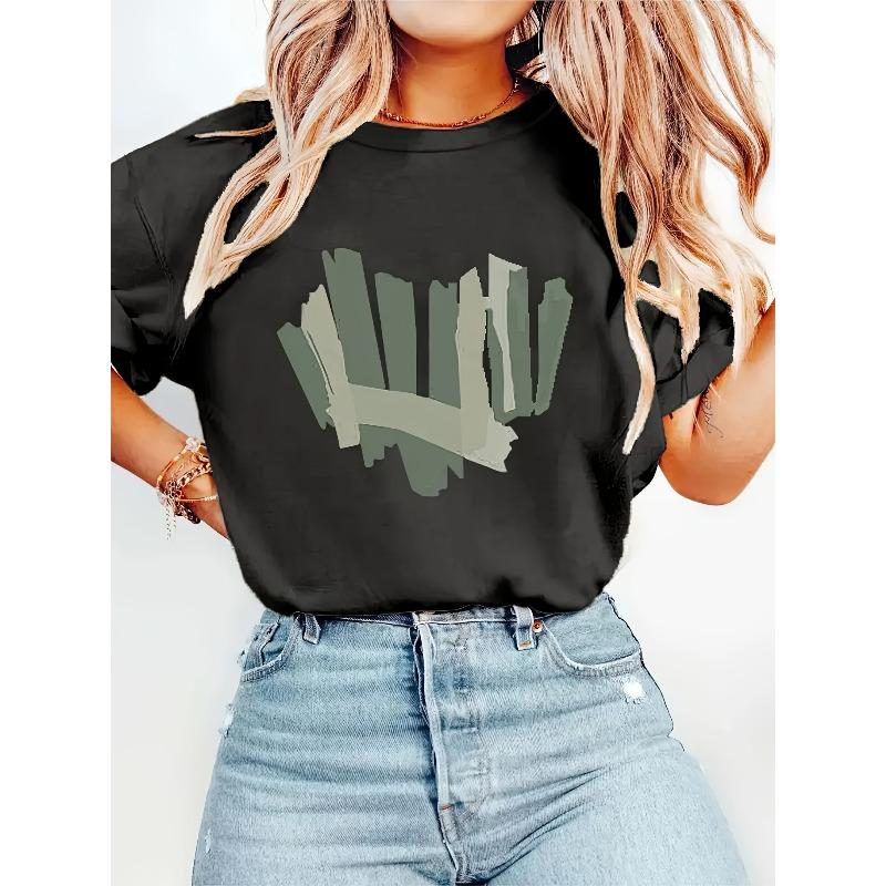 

Casual Short-Sleeve Crew Neck T-Shirt with Graphic Print, Perfect for Summer and Spring, Designed for Women 4XL чорний