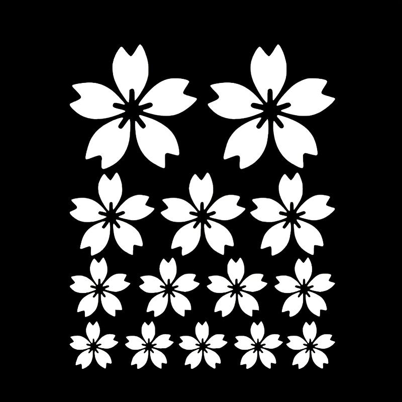 14Pcs 2D Flat Cherry Blossom Stickers, Waterproof Sakura Floral Decals, Universal DIY Decor for Car Motorcycle Helmet