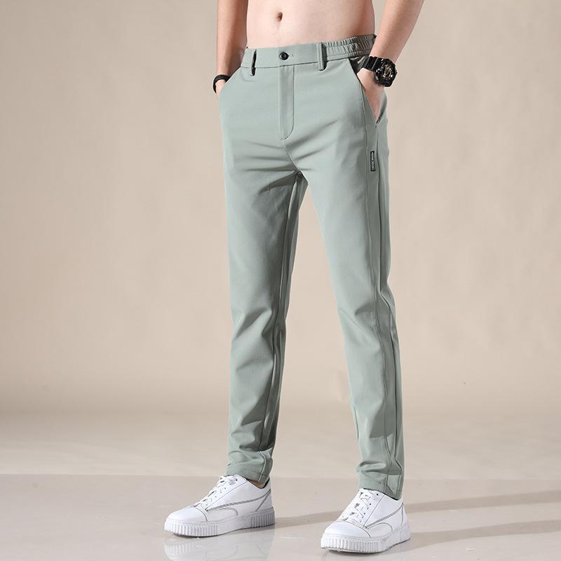 Ice-Silk Casual Trousers for Men Summer Lightweight Style Trendy Quick-Dry Breathable Relaxed Straight-Leg Athletic Long Trousers Versatile Pairing