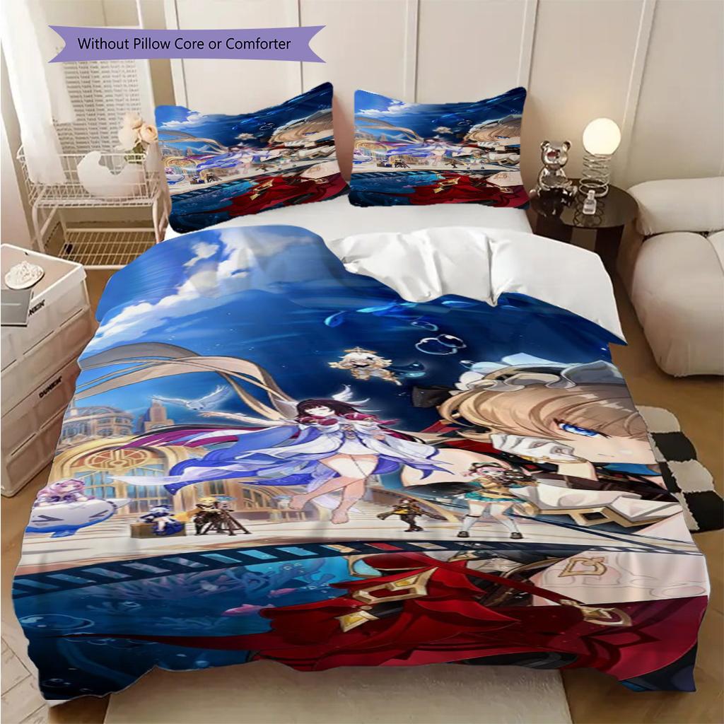 Genshin Impact Vibrant Characters Threepiece Set 1 Duvet Cover 2 Pillowcase Without Core Soft And Comfortable Bedding Set