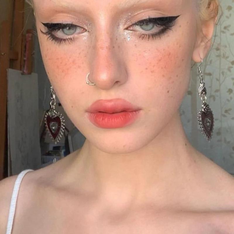 9x Goth Mysterious Drop Earring Jewelry Rose Heart for Butterfly Bat Skull for Cross Pendant Charm Vintage Earring For W