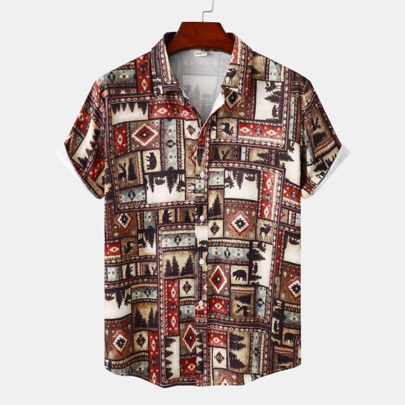 Sommer-Blumenprint-Design, Kurzärmeliges Strandurlaubshemd im europäischen und amerikanischen Stil für Herren