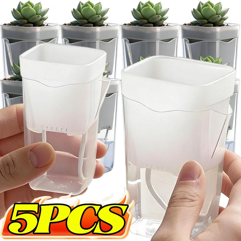 Automatic Self-Watering Flower Pot, Translucent Plastic Planter with Drainage Holes, For Succulents & Cuttings, Home Gardening Decor
