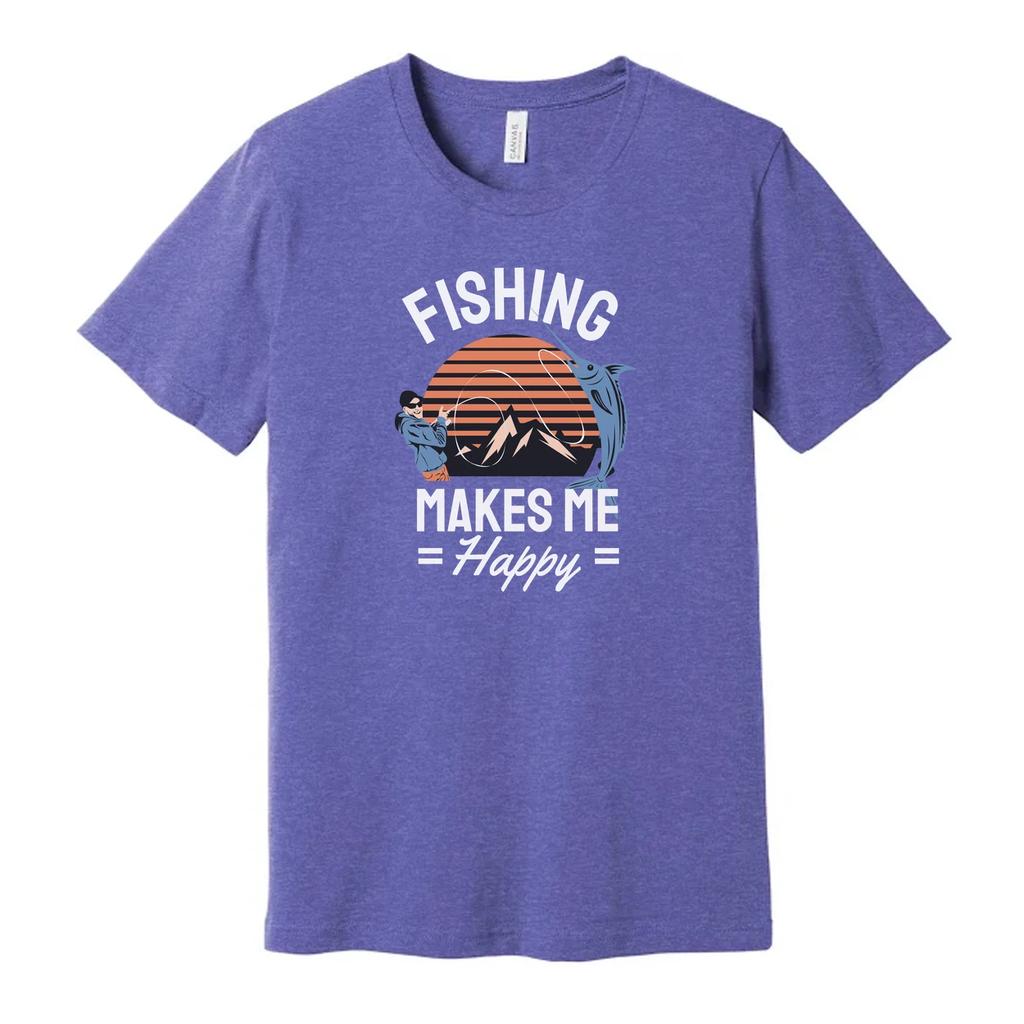 Unisex Fishing Graphic Tee Featuring Sunset Mountain Scene With Angler And Large