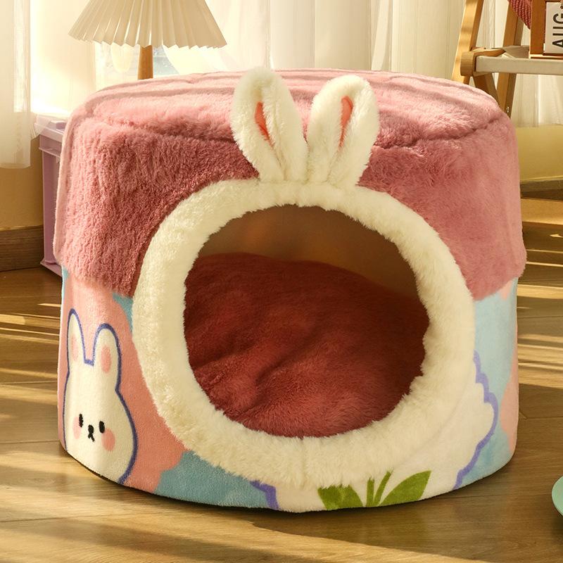 2 In 1 Dog Bed Winter Warm Closed Pets Cats Room PP Cotton Dog Kennel Winter Warm Lovely Ear Cat Dog House Washable Dog Cave Bed