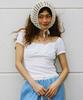 NAKED SURF CLUB Flower Off-Shoulder T-Shirt (Beige)
